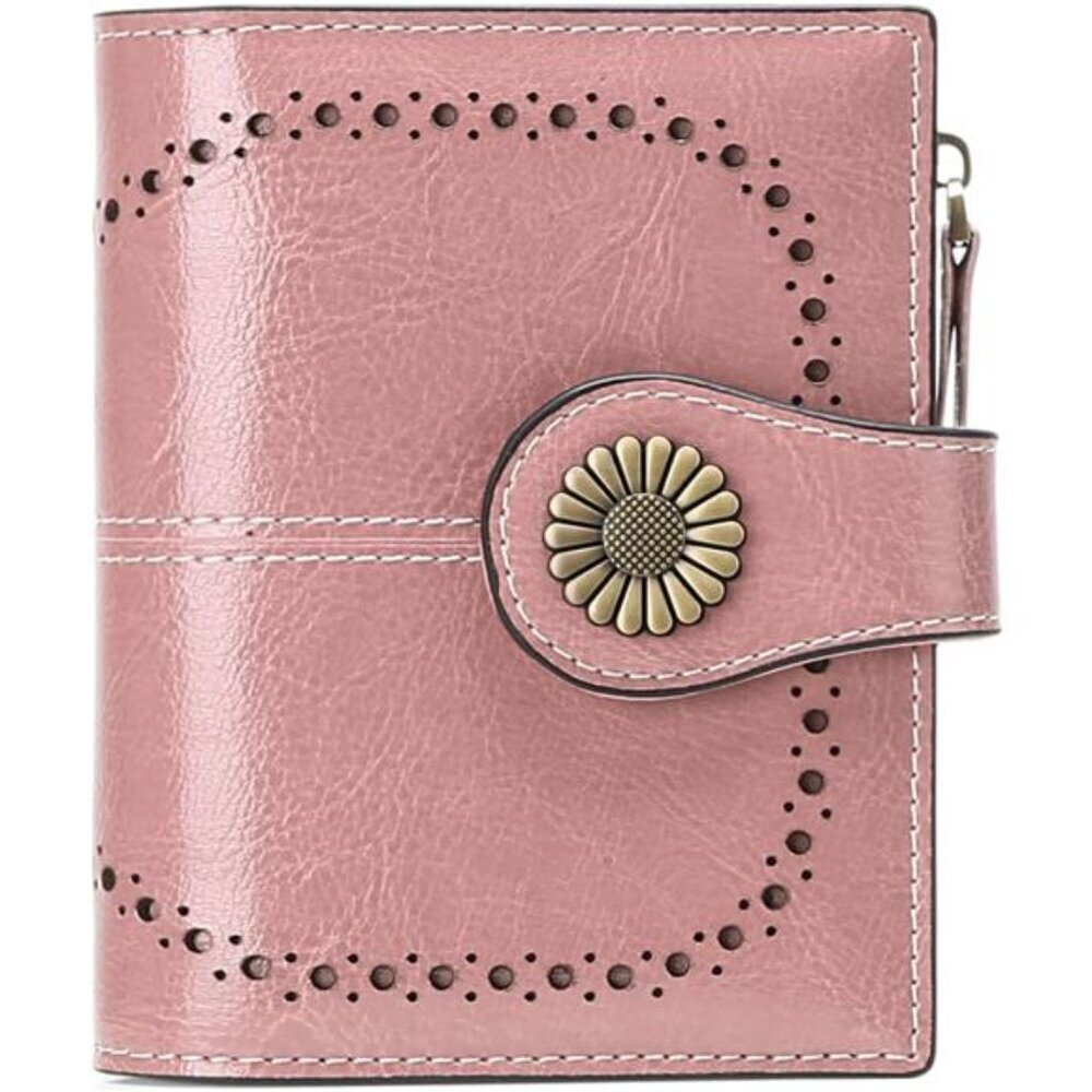 Leather RFID Small Wallet for Women Bifold Card Holder with Zipper Coin Pocket